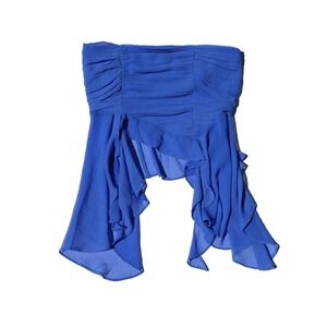 Free People Naeva Ruffle Top Blue Women's Large Strapless Asymmetrical Hem